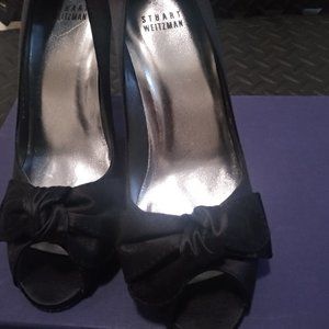 Brand New Stuart Weitzman Satin Peep Toe Pumps with Bow Detail